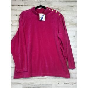 Vintage Aileen Too Women’s Plus 1X Fuchsia Pullover Sweater Gold Buttons 80s 90s